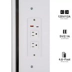 Toeletta Trucco Contemporanea con Sgabello Imbottito, Specchio Scorrevole a LED, Illuminazione a 3 Colori Sensibile al Tocco, Doppie Prese AC e Porte di Ricarica USB