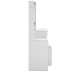 Toeletta Trucco Contemporanea con Sgabello Imbottito, Specchio Scorrevole a LED, Illuminazione a 3 Colori Sensibile al Tocco, Doppie Prese AC e Porte di Ricarica USB