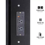 Toeletta Trucco Contemporanea con Sgabello Imbottito, Specchio Scorrevole a LED, Illuminazione a 3 Colori Sensibile al Tocco, Doppie Prese AC e Porte di Ricarica USB