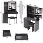 Toeletta Trucco Contemporanea con Sgabello Imbottito, Specchio Scorrevole a LED, Illuminazione a 3 Colori Sensibile al Tocco, Doppie Prese AC e Porte di Ricarica USB