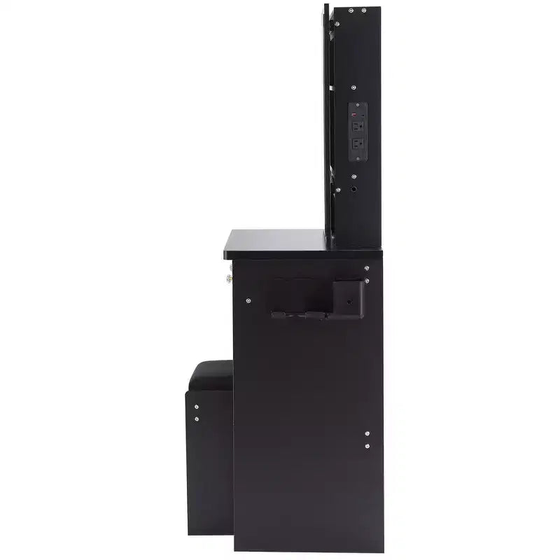 Toeletta Trucco Contemporanea con Sgabello Imbottito, Specchio Scorrevole a LED, Illuminazione a 3 Colori Sensibile al Tocco, Doppie Prese AC e Porte di Ricarica USB