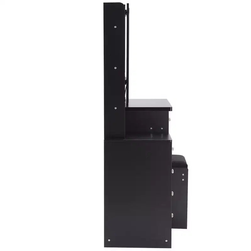 Toeletta Trucco Contemporanea con Sgabello Imbottito, Specchio Scorrevole a LED, Illuminazione a 3 Colori Sensibile al Tocco, Doppie Prese AC e Porte di Ricarica USB