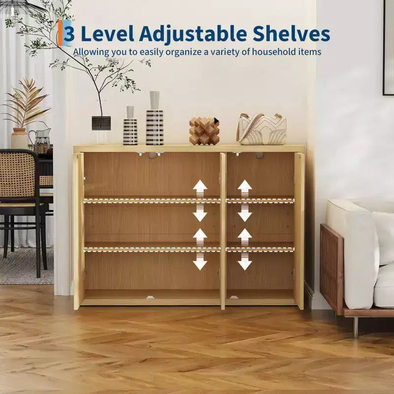Madia a 3 ante con scanalature, mobiletto ampio per bar e caffè, consolle credenza