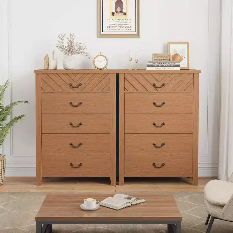 Comò da fattoria a 5 cassetti per camera da letto, comodino a 5 cassetti con elegante design a V, per camera da letto