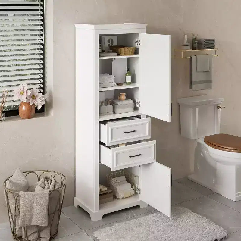 Armadietto portaoggetti da bagno da 71", Armadietto a pavimento indipendente con ripiano regolabile e cassetti, Armadietto dispensa in legno per soggiorno