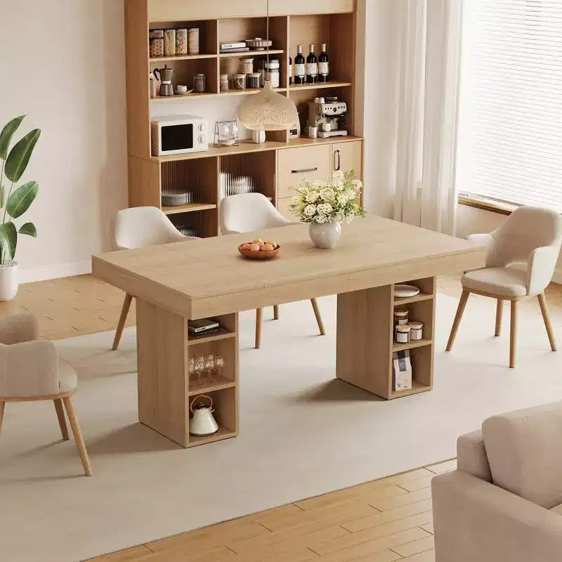 Tavolo da pranzo rettangolare da 160 cm con contenitore, grande tavolo da pranzo per 6 persone con ampio piano e struttura robusta, tavolo da cucina in legno con doppio piedistallo