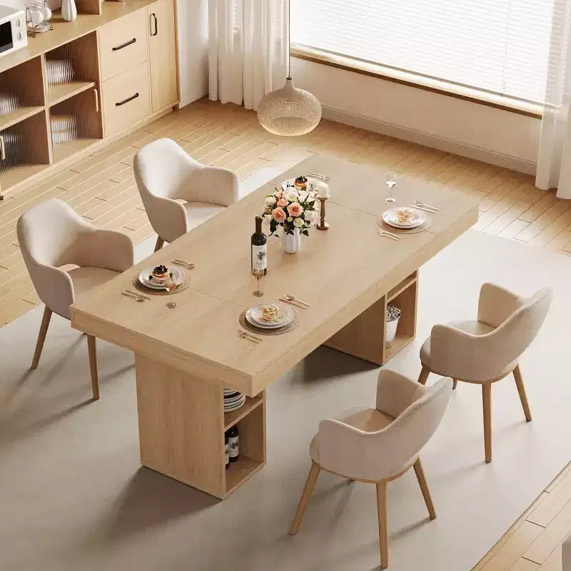 Tavolo da pranzo rettangolare da 160 cm con contenitore, grande tavolo da pranzo per 6 persone con ampio piano e struttura robusta, tavolo da cucina in legno con doppio piedistallo