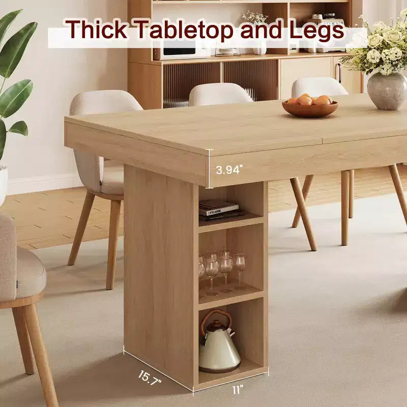 Tavolo da pranzo rettangolare da 160 cm con contenitore, grande tavolo da pranzo per 6 persone con ampio piano e struttura robusta, tavolo da cucina in legno con doppio piedistallo
