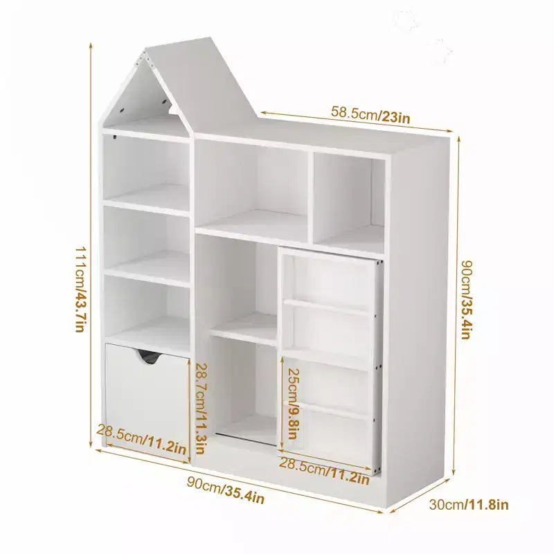 Libreria per bambini con cassetto mobile, libreria con 7 scomparti, armadietto organizer per bambini per sala giochi, cameretta, aula
