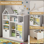 Libreria per bambini con cassetto mobile, libreria con 7 scomparti, armadietto organizer per bambini per sala giochi, cameretta, aula