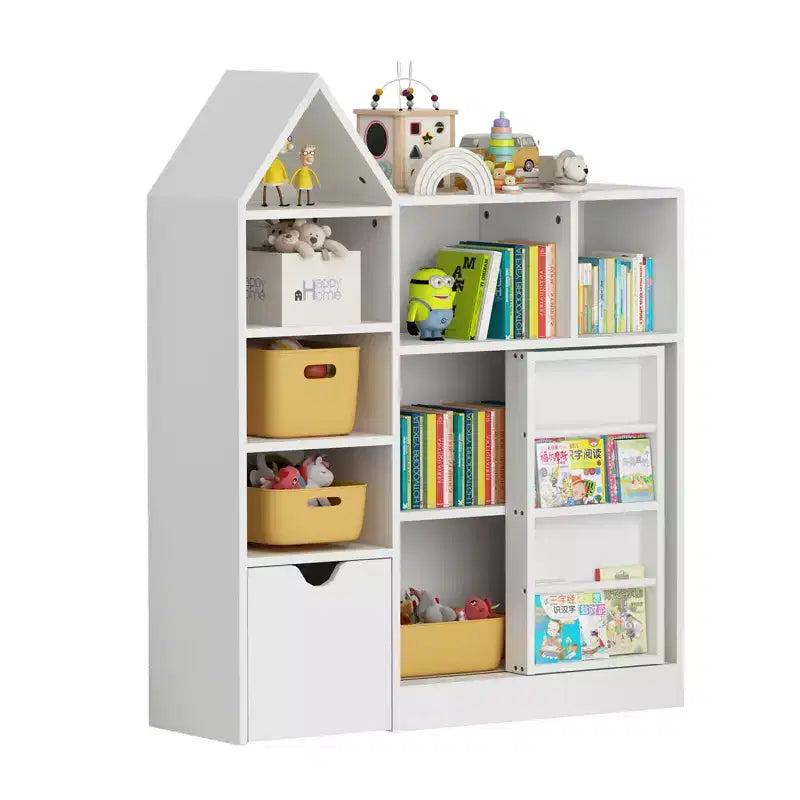 Libreria per bambini con cassetto mobile, libreria con 7 scomparti, armadietto organizer per bambini per sala giochi, cameretta, aula