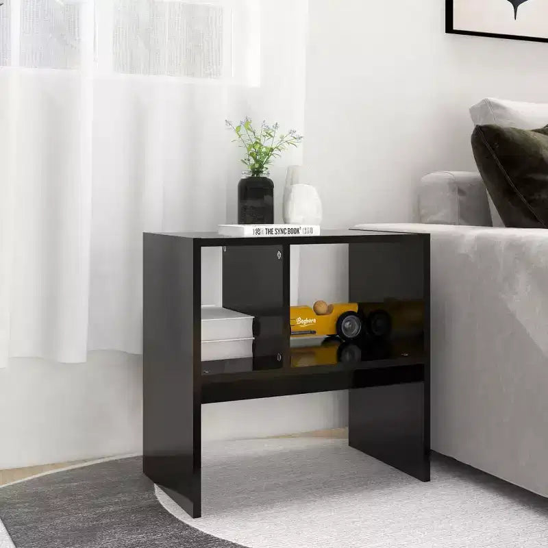 Tavolino rettangolare moderno di design in rovere artigianale Clihome, con 2 ripiani per un uso versatile