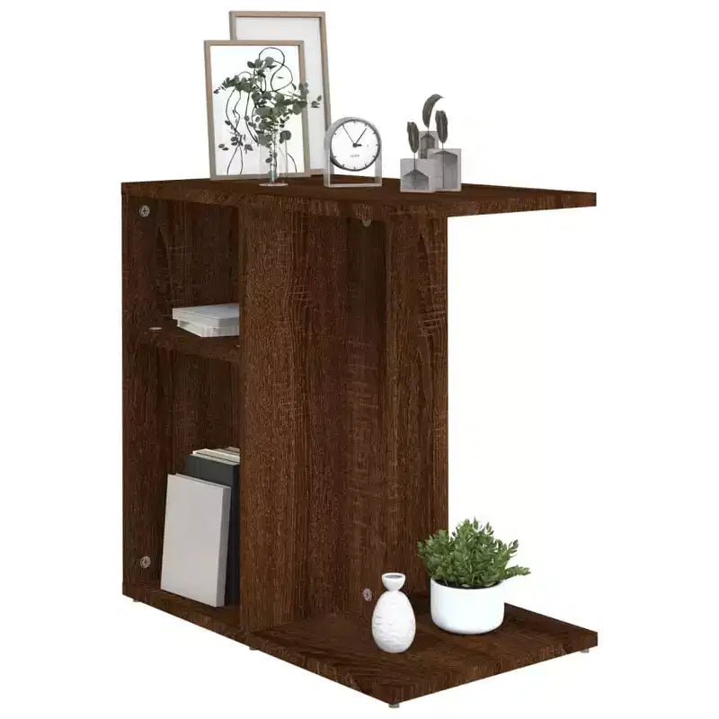 Tavolino rettangolare moderno di design in rovere artigianale Clihome, con 2 ripiani per un uso versatile