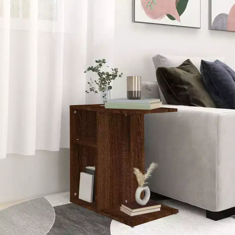 Tavolino rettangolare moderno di design in rovere artigianale Clihome, con 2 ripiani per un uso versatile