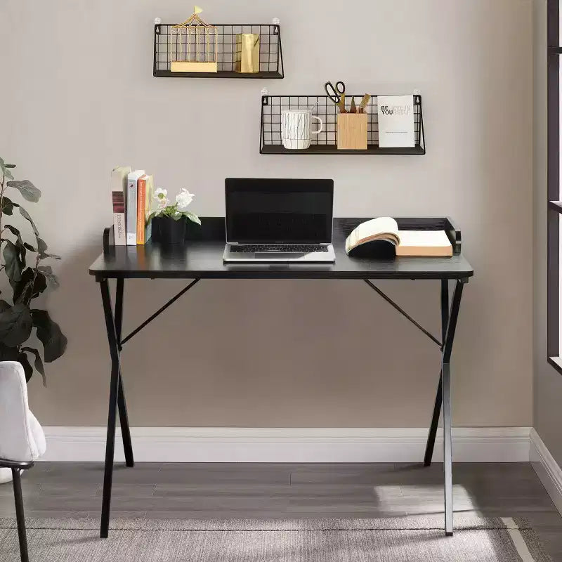 Scrivania da gioco FurnitureR 40, scrivania moderna per computer con robusto telaio in metallo a X, scrivania da ufficio per giochi e studio, colore nero