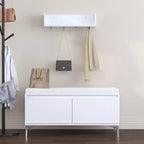 Storage Bench and Wall-Mounted Entryway Shelf with Hooks Set, Entryway Shoe Bench Shoe Cabinet Storage Chest with Cushion, White - ModernLuxe