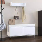 Set panca portaoggetti e mensola da ingresso a parete con ganci, panca scarpiera da ingresso con cuscino, mobiletto portaoggetti con cuscino, bianco - ModernLuxe