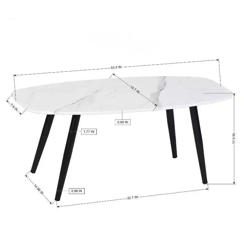 Tavolino da caffè moderno FurnitureR 110 cm, rettangolare, stile semplice, tavolino da centro, in legno, minimalista, per soggiorno (Marmo)
