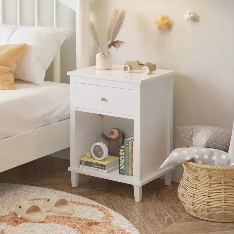 Whisen 26.77''H Wooden Nightstand with One Drawer One Shelf for Kids & Adults