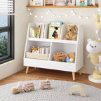 Scaffale per libri e organizer per giocattoli Whisen Kids, libreria aperta, organizer espositivo per bambini a 2 ripiani con gambe - Bianco