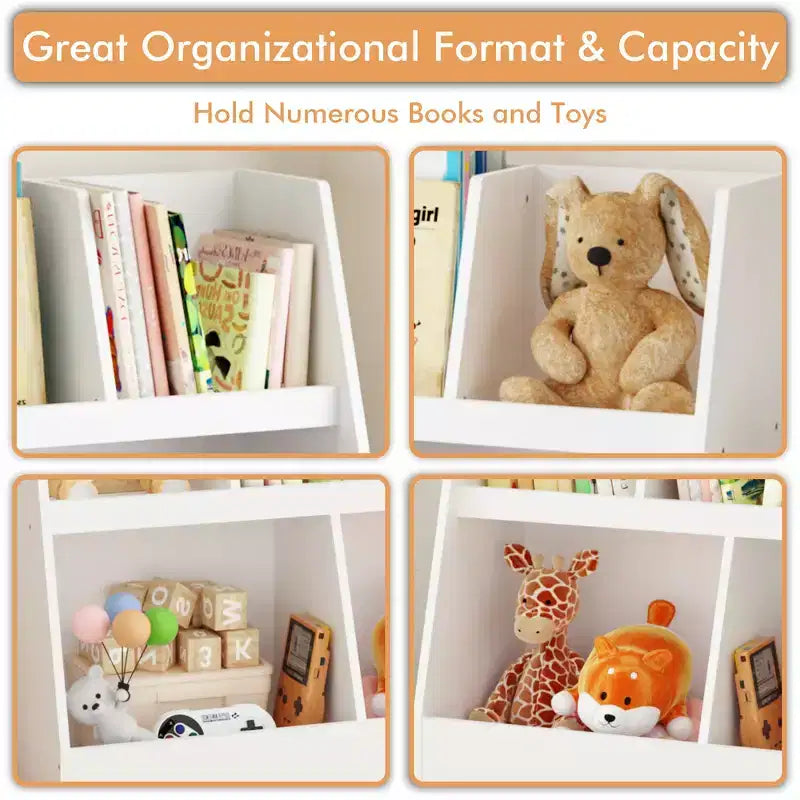 Scaffale per libri e organizer per giocattoli Whisen Kids, libreria aperta, organizer espositivo per bambini a 2 ripiani con gambe - Bianco