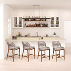 Set di 2 sgabelli da bar altezza bancone, sgabelli da bar in rattan intrecciato con schienale e braccioli