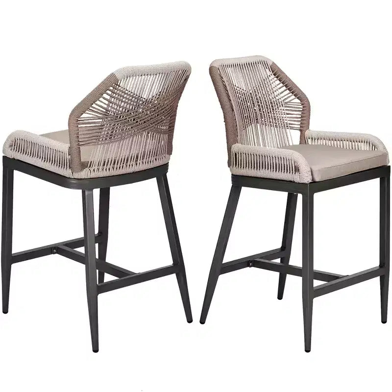 Set di 2 sgabelli da bar altezza bancone, sgabelli da bar in rattan intrecciato con schienale e braccioli