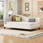GDFStudio Gene Divano Letto a L in Lino con Gambe in Legno Massello
