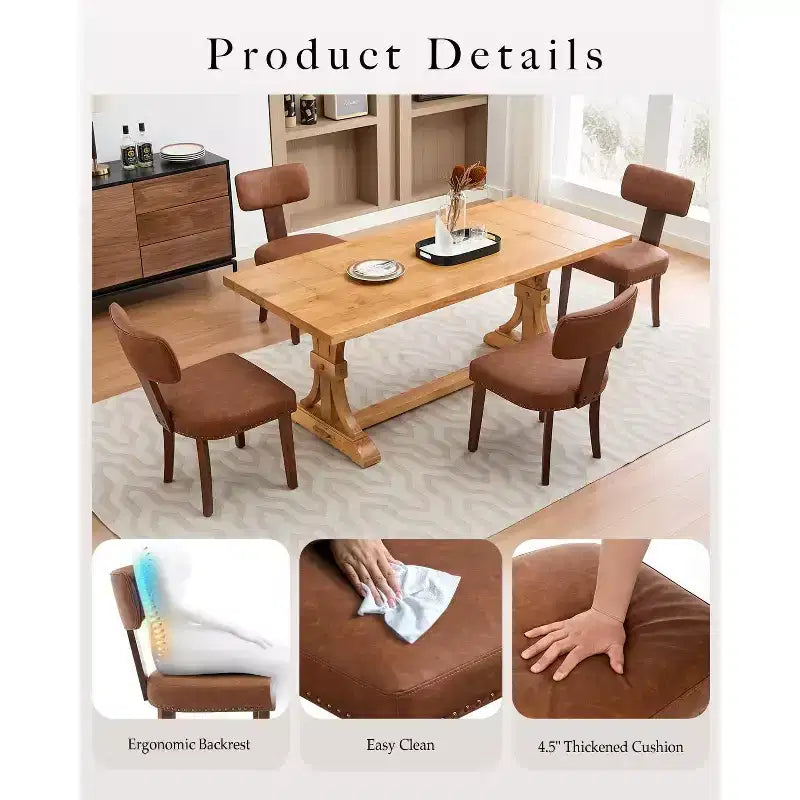 Due sedie da pranzo in set, moderne, rivestite in pelle, struttura in legno, capacità di carico 120 kg, facili da pulire, schienale curvo.