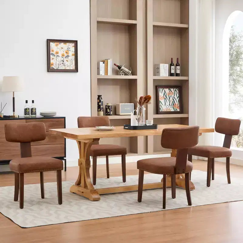 Due sedie da pranzo in set, moderne, rivestite in pelle, struttura in legno, capacità di carico 120 kg, facili da pulire, schienale curvo.