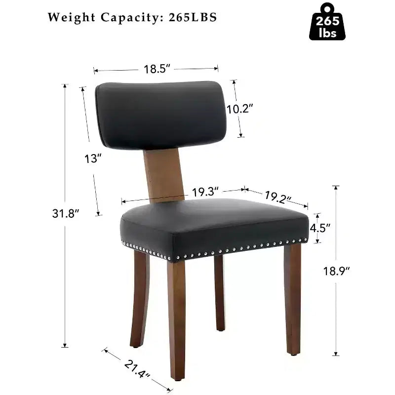 Due sedie da pranzo in set, moderne, rivestite in pelle, struttura in legno, capacità di carico 120 kg, facili da pulire, schienale curvo.