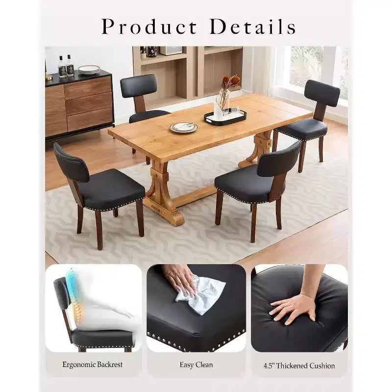 Due sedie da pranzo in set, moderne, rivestite in pelle, struttura in legno, capacità di carico 120 kg, facili da pulire, schienale curvo.
