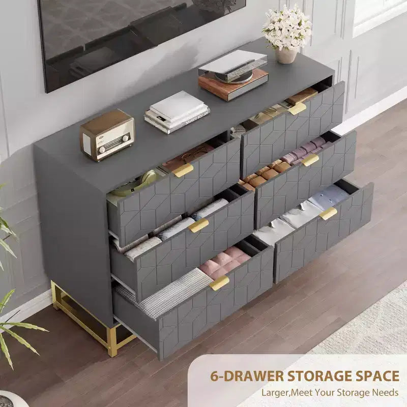 Cassettiera Bianca a 6 Cassetti con Maniglie Dorate - Comò Moderno in Legno per Camera da Letto, Armadio e Comodino