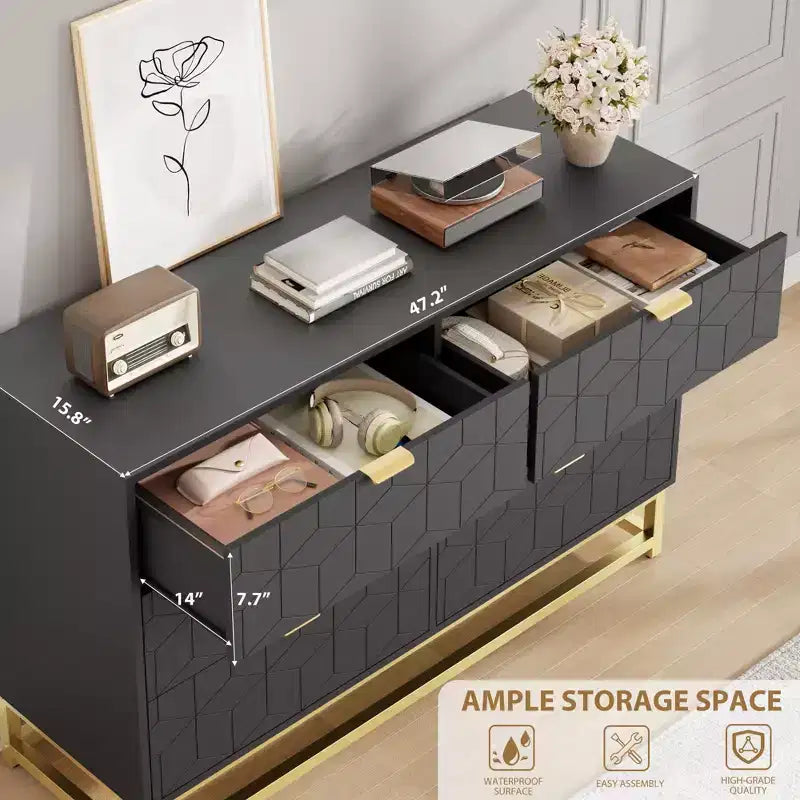 Cassettiera Bianca a 6 Cassetti con Maniglie Dorate - Comò Moderno in Legno per Camera da Letto, Armadio e Comodino