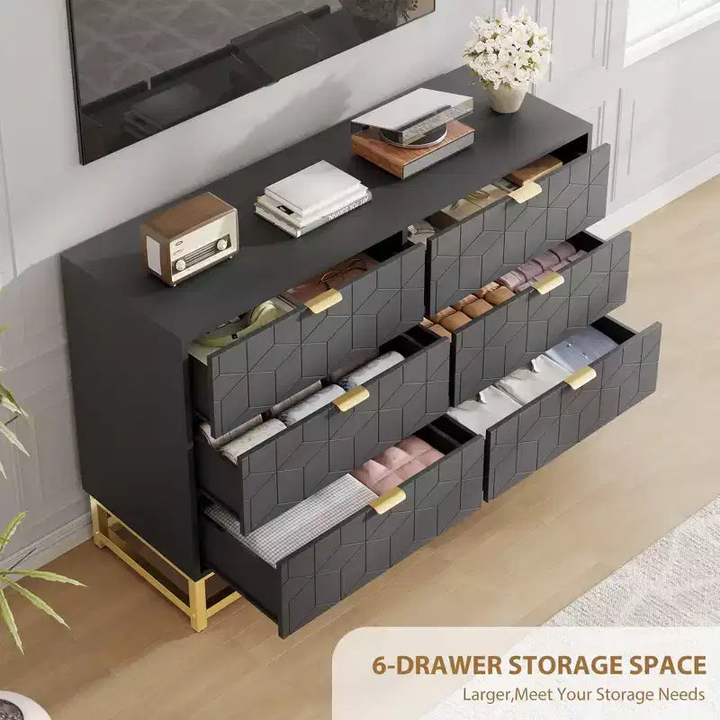 Cassettiera Bianca a 6 Cassetti con Maniglie Dorate - Comò Moderno in Legno per Camera da Letto, Armadio e Comodino