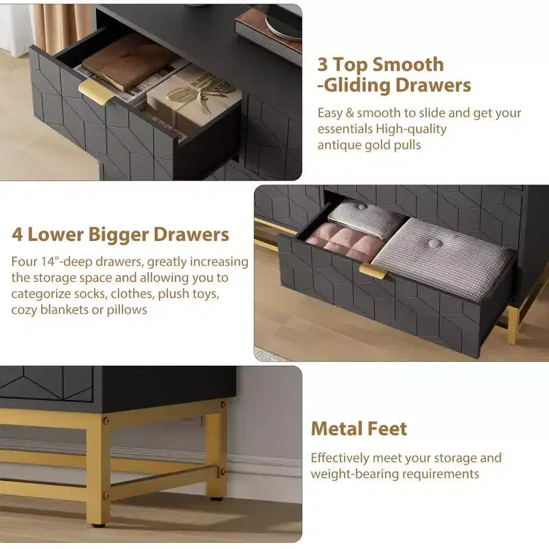 Cassettiera Bianca a 6 Cassetti con Maniglie Dorate - Comò Moderno in Legno per Camera da Letto, Armadio e Comodino