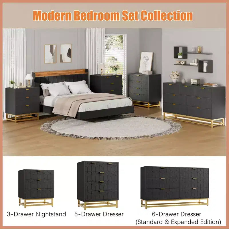 Cassettiera Bianca a 6 Cassetti con Maniglie Dorate - Comò Moderno in Legno per Camera da Letto, Armadio e Comodino