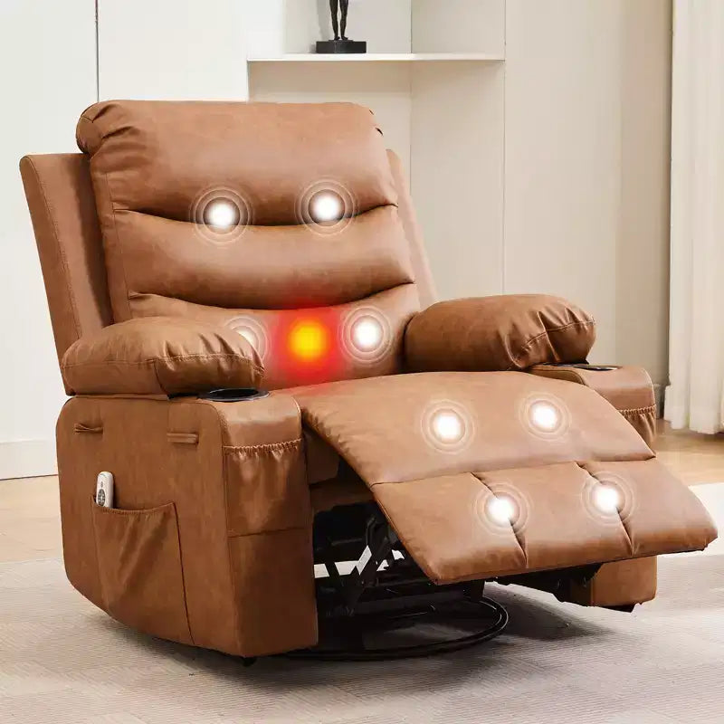 Poltrona reclinabile da asilo nido oversize COZONY, dondolo girevole a 360° con riscaldamento e massaggio, portabicchieri e contenitore, per camera da letto, camper, soggiorno