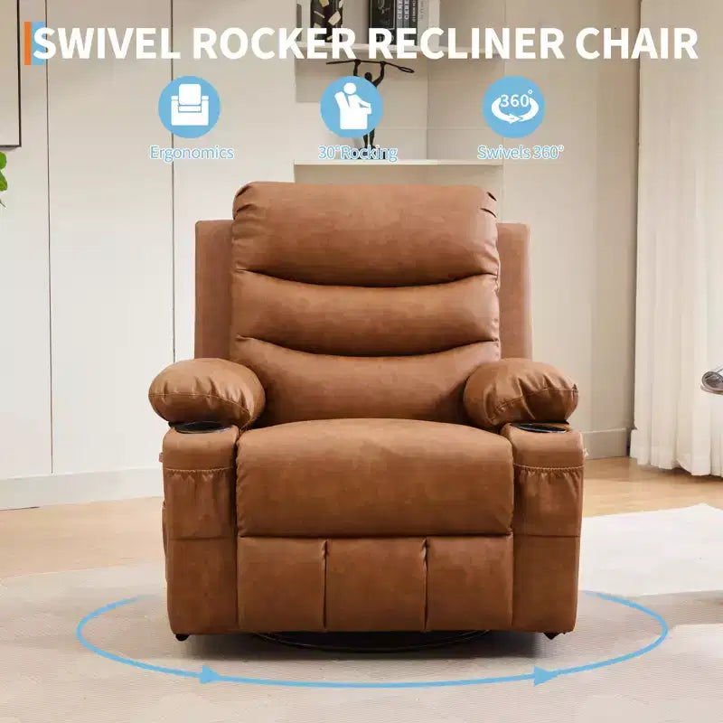 Poltrona reclinabile da asilo nido oversize COZONY, dondolo girevole a 360° con riscaldamento e massaggio, portabicchieri e contenitore, per camera da letto, camper, soggiorno