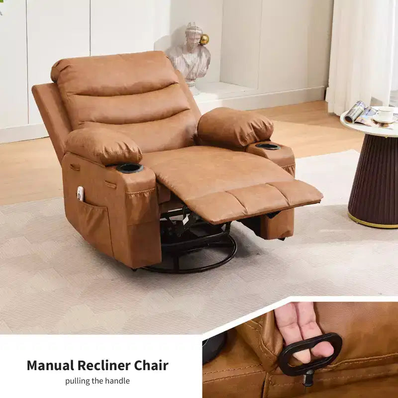 Poltrona reclinabile da asilo nido oversize COZONY, dondolo girevole a 360° con riscaldamento e massaggio, portabicchieri e contenitore, per camera da letto, camper, soggiorno