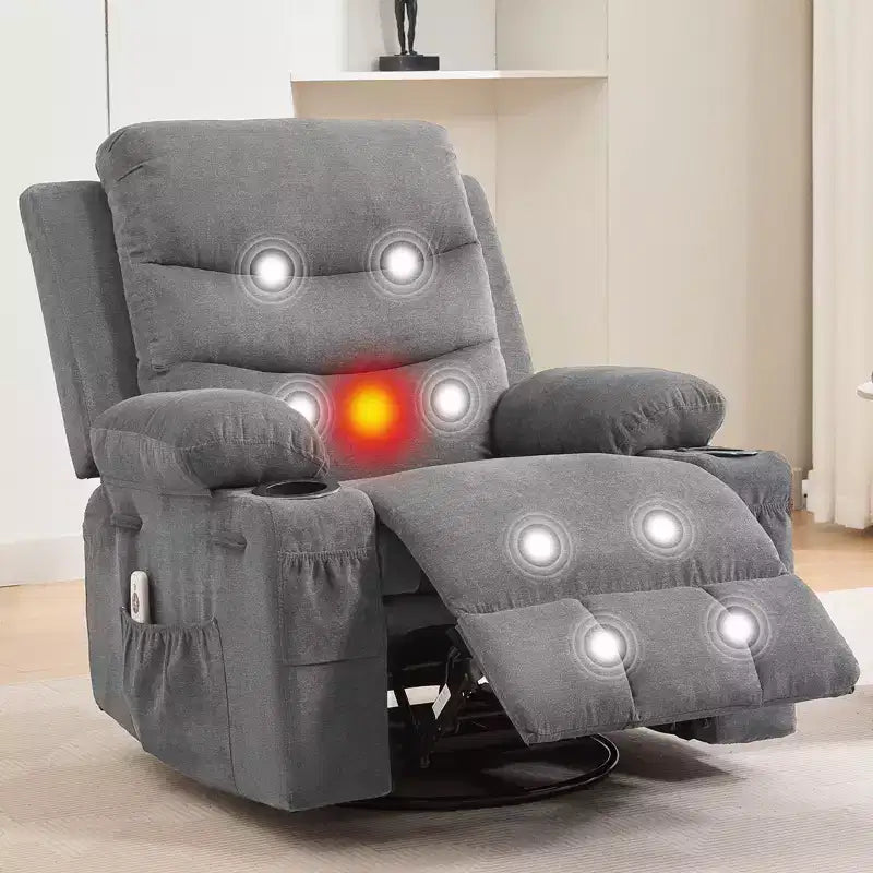 Poltrona reclinabile da asilo nido oversize COZONY, dondolo girevole a 360° con riscaldamento e massaggio, portabicchieri e contenitore, per camera da letto, camper, soggiorno