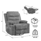 Poltrona reclinabile da asilo nido oversize COZONY, dondolo girevole a 360° con riscaldamento e massaggio, portabicchieri e contenitore, per camera da letto, camper, soggiorno