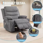 Poltrona reclinabile da asilo nido oversize COZONY, dondolo girevole a 360° con riscaldamento e massaggio, portabicchieri e contenitore, per camera da letto, camper, soggiorno