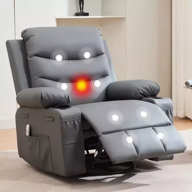 Poltrona reclinabile da asilo nido oversize COZONY, dondolo girevole a 360° con riscaldamento e massaggio, portabicchieri e contenitore, per camera da letto, camper, soggiorno
