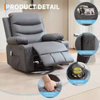 Poltrona reclinabile da asilo nido oversize COZONY, dondolo girevole a 360° con riscaldamento e massaggio, portabicchieri e contenitore, per camera da letto, camper, soggiorno