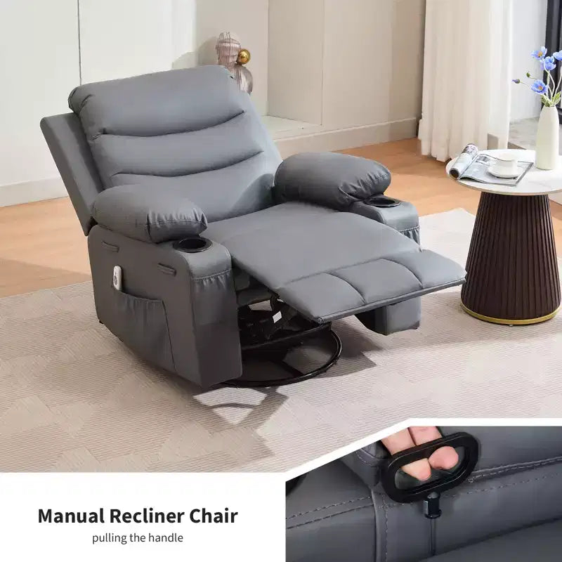 Poltrona reclinabile da asilo nido oversize COZONY, dondolo girevole a 360° con riscaldamento e massaggio, portabicchieri e contenitore, per camera da letto, camper, soggiorno