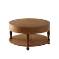 HomeRoots 32 Natural Wood Round Coffee Table With Hidden Storage And Shelf