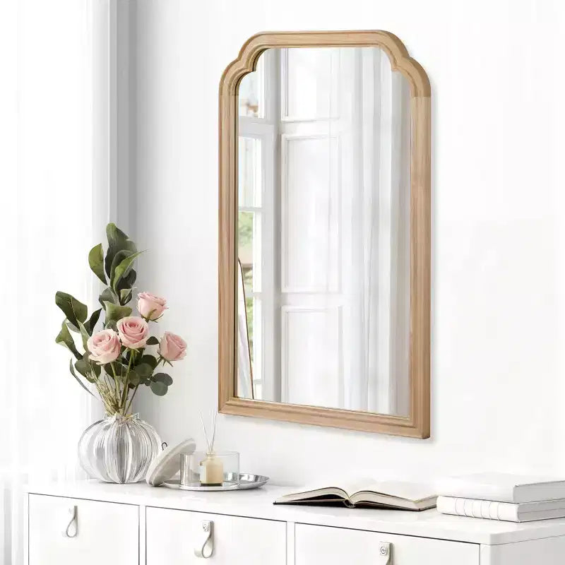 Specchio decorativo con cornice in legno massello 20x30 colore legno naturale angoli arrotondati, per camera da letto, bagno, soggiorno, ingresso