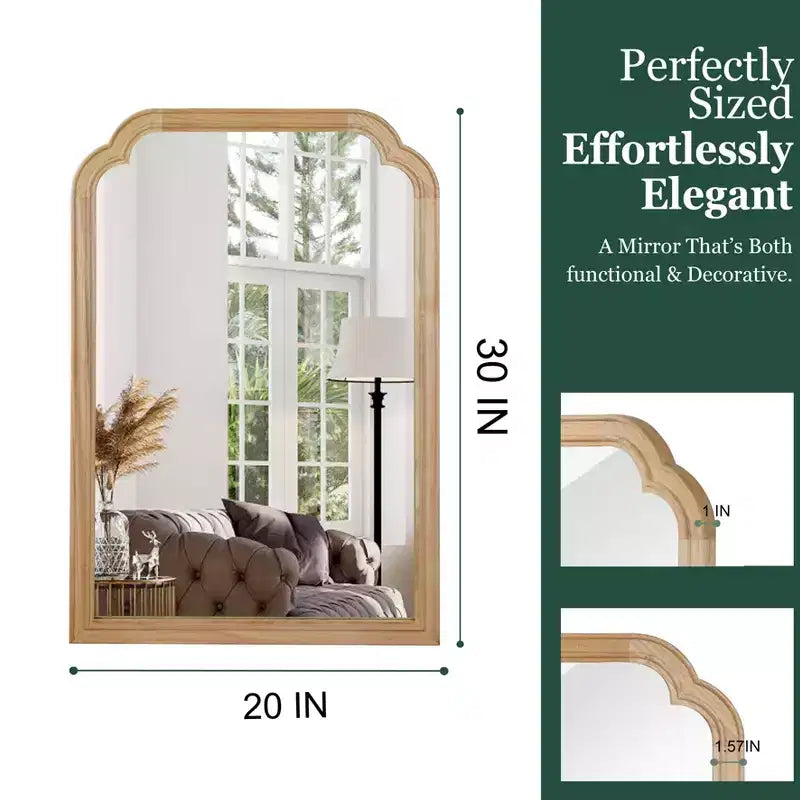Specchio decorativo con cornice in legno massello 20x30 colore legno naturale angoli arrotondati, per camera da letto, bagno, soggiorno, ingresso