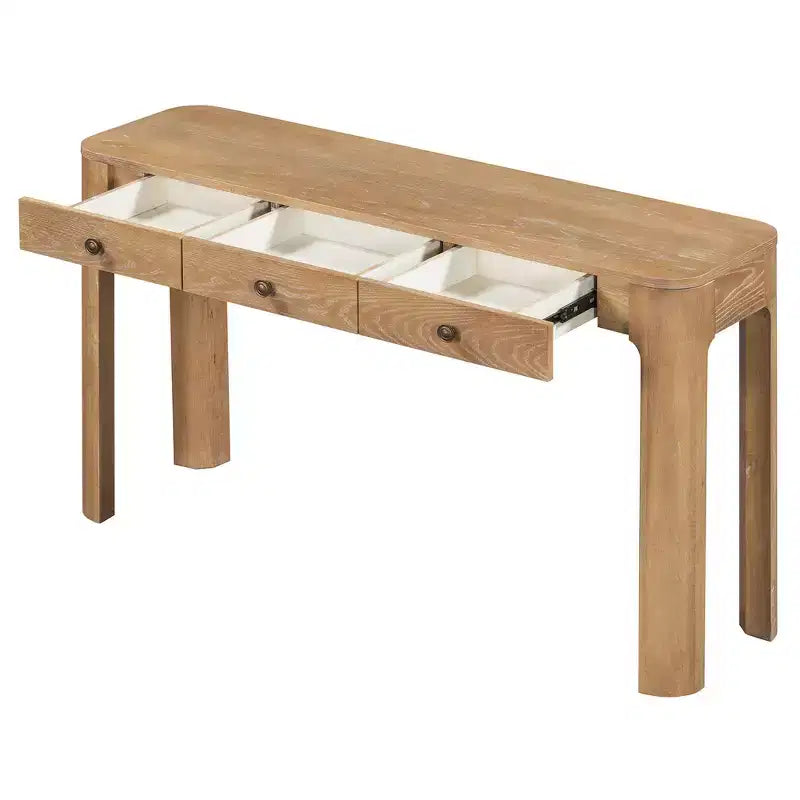Consolle e Tavolo d'ingresso rustico Whisen, Robusto Tavolo da divano con 3 cassetti a scomparsa, Gambe spesse